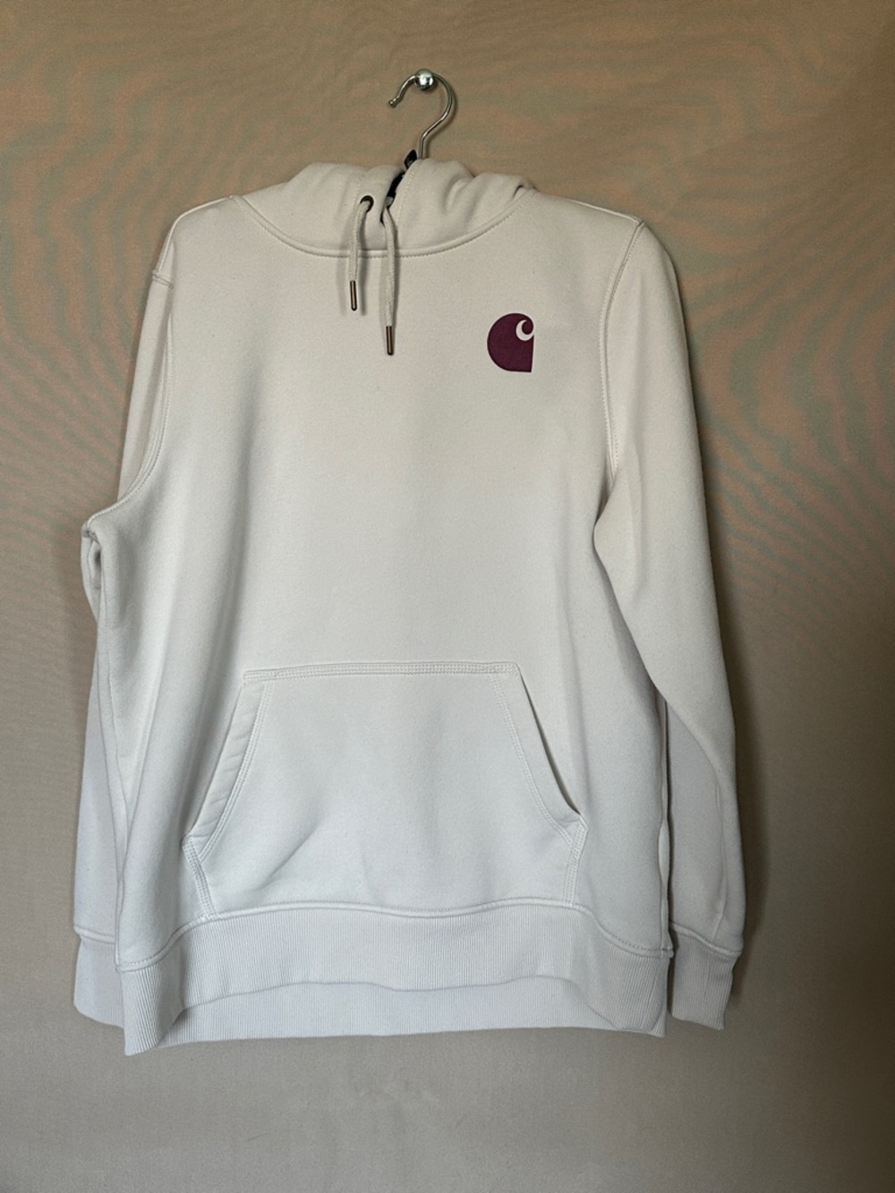 Carhartt White Hoodie with Burgundy Chest Logo